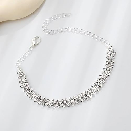 Divine Brilliance Silver Multi-Row Crystal Tennis Anklet