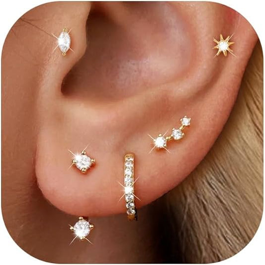 Divine 14K Gold Plated "Curated Ear" Stackable Set (6-Pair)
