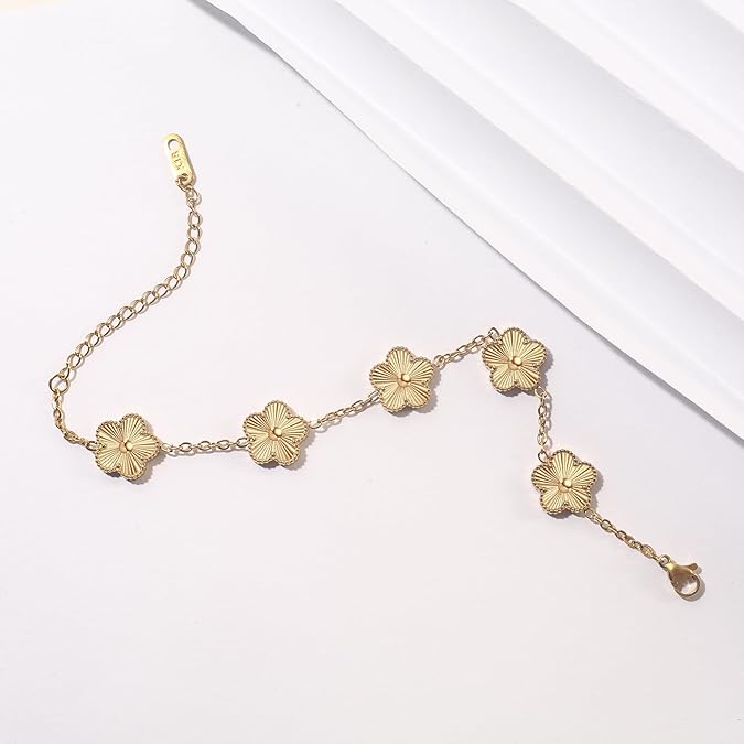 Gold Plated Floral Chain Bracelet for Women – Elegant Flower Charm Adjustable Bracelet