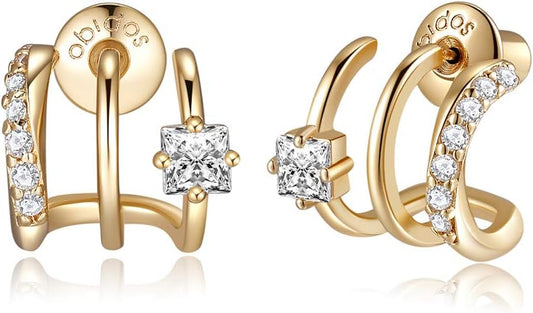 Divine 14K Gold Plated Triple Huggie Illusion Studs