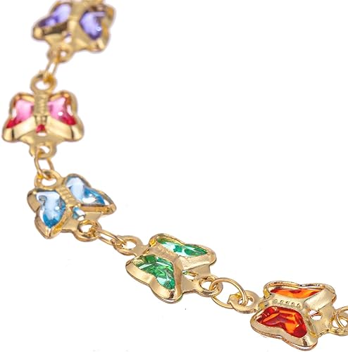 Divine Garden Multi-Color Butterfly Crystal Gold Anklet