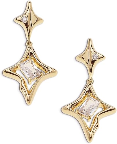 Divine North Star Gold Drop Earrings – Baguette Crystal Accents
