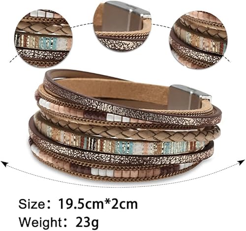Boho Multi-Layer Wrap Bracelet – Magnetic Clasp Leather Bracelet