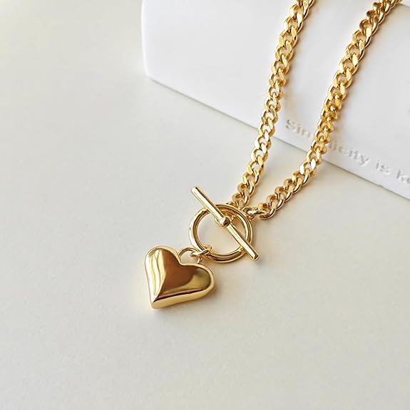 Divine 18K Gold Plated Heart Charm Necklace