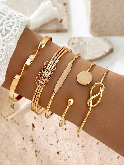 Gold Open Bangle Bracelet Set – Adjustable Cuff Bangles