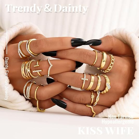 Divine 14K Gold Plated Celestial Stacking Ring Set