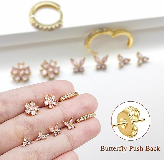 Divine 14K Gold Plated Celestial & Butterfly Earring Set (4-Pair)
