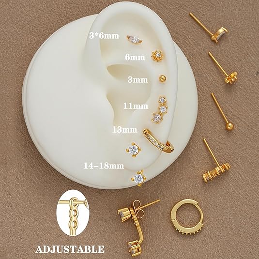 Divine 14K Gold Plated "Curated Ear" Stackable Set (6-Pair)