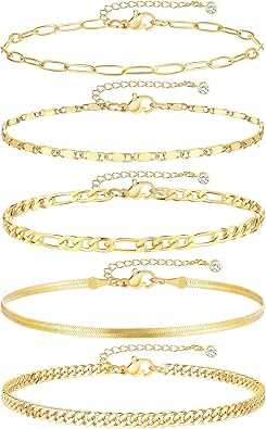 Gold Chain Anklet Set for Women – Adjustable Ankle Bracelets (5-Piece Set)