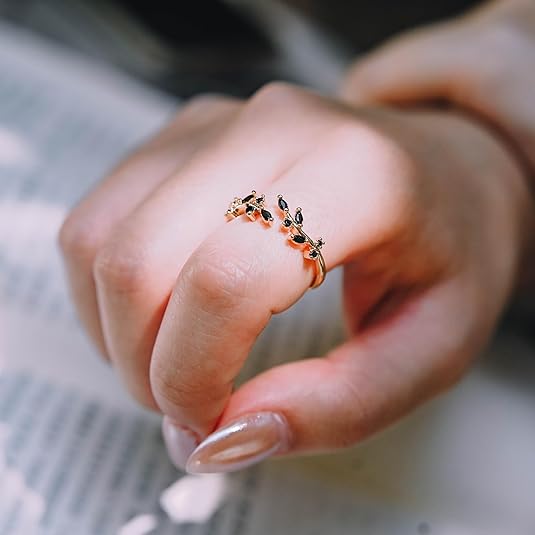 Elegant Black Crystal Gold Plated Ring for Women – Minimal Luxury Design