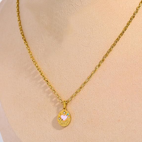Divine Retro Oil Painting Heart 18K Gold Plated Necklace
