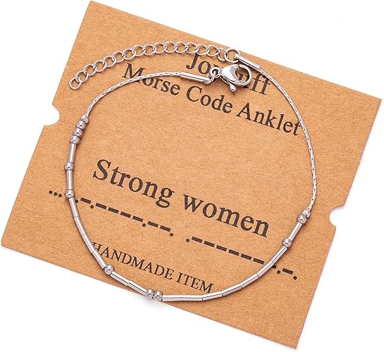 "Strong Women" Morse Code Silver Anklet