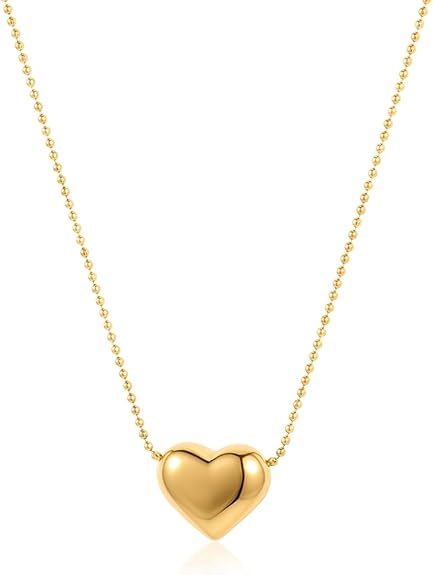 Divine Emibele 18K Gold Plated Ball Chain Heart Necklace
