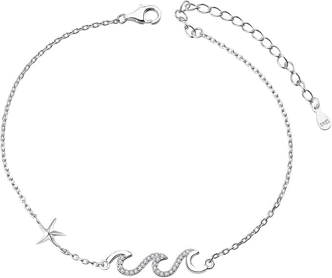 925 Sterling Silver Ocean Wave Charm Bracelet – Minimal Starfish Design