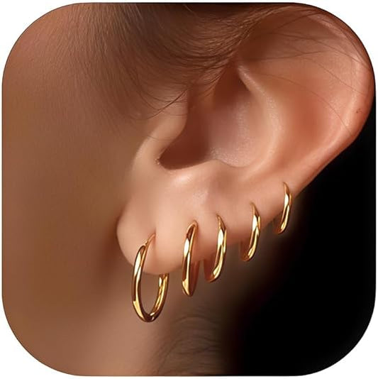 Divine 14K Gold Plated "Everyday Essential" Huggie Hoop Set (5-Pair)