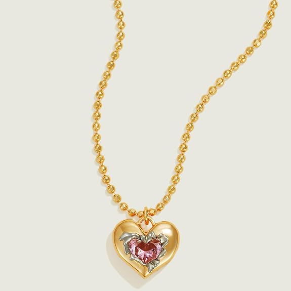 Divine 18K Gold Plated Pink Tourmaline Heart Birthstone Necklace