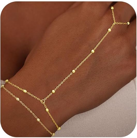 Divine 14K Gold Plated Beaded Hand Chain & Ring Bracelet