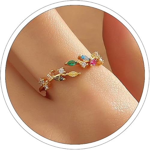 Divine Garden Multi-Color Crystal Floral Vine Adjustable Ring