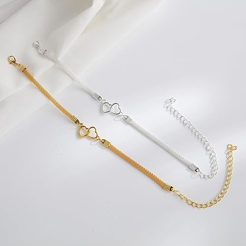 nterlocking Double Heart Mesh Chain Anklet