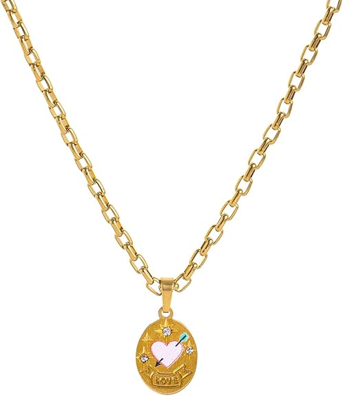 Divine Retro Oil Painting Heart 18K Gold Plated Necklace