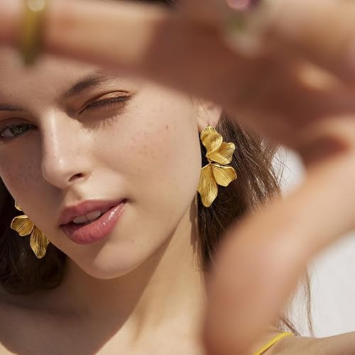 Divine Bloom Sculpted Gold Petal Drop Earrings