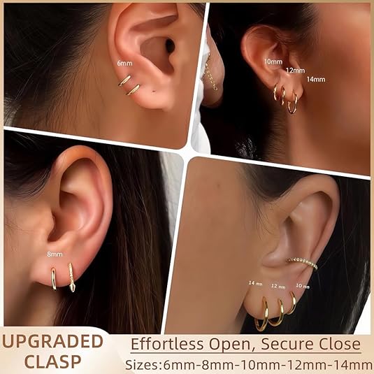 Divine 14K Gold Plated "Everyday Essential" Huggie Hoop Set (5-Pair)