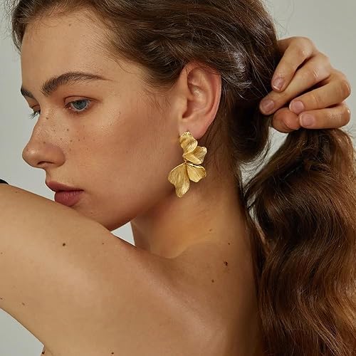 Divine Bloom Sculpted Gold Petal Drop Earrings