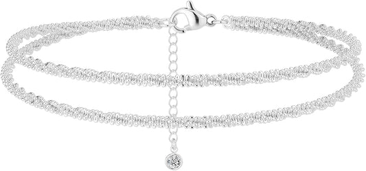 Radiant Double-Layered Silver Rope Anklet
