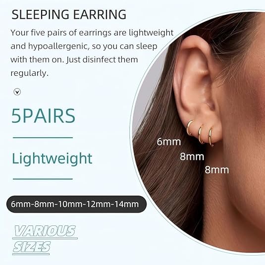 Divine 14K Gold Plated "Everyday Essential" Huggie Hoop Set (5-Pair)