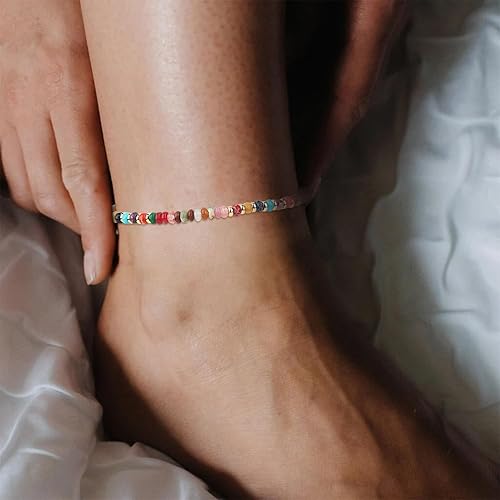 Divine Color Multi-Stone Beaded Gold Anklet