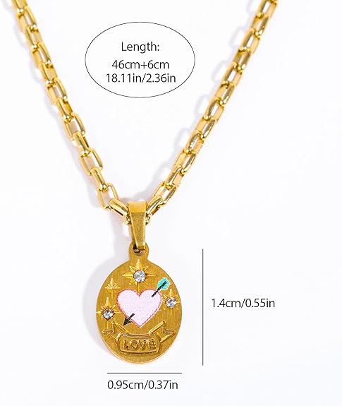 Divine Retro Oil Painting Heart 18K Gold Plated Necklace