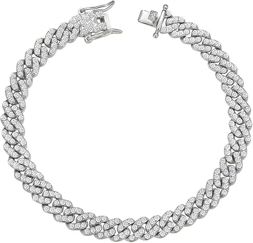 ced-Out Cuban Link Chain Bracelet – Silver Brilliance