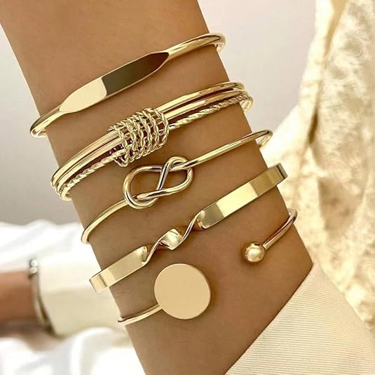 Gold Open Bangle Bracelet Set – Adjustable Cuff Bangles