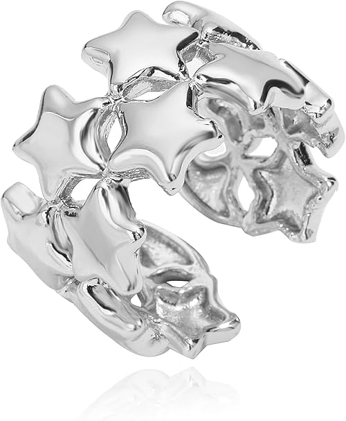 Divine Starburst Polished Silver Wide Stacking Ring