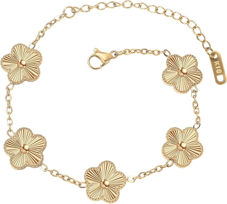 Gold Plated Floral Chain Bracelet for Women – Elegant Flower Charm Adjustable Bracelet