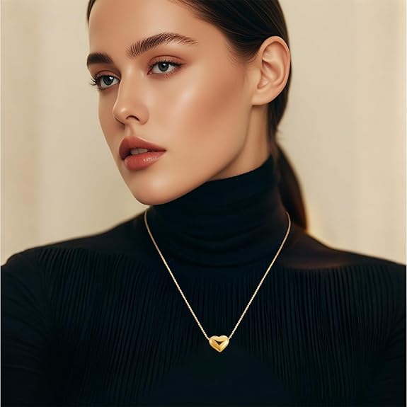 Divine Emibele 18K Gold Plated Ball Chain Heart Necklace