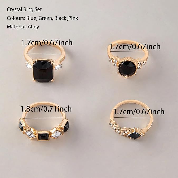 Gold Plated Black Crystal Ring Set for Women – Luxury Statement Jewelry