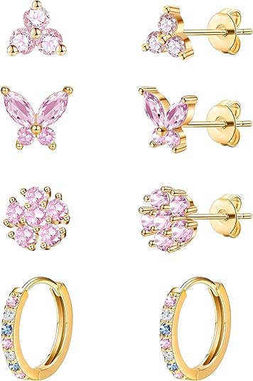 Divine 14K Gold Plated Celestial & Butterfly Earring Set (4-Pair)