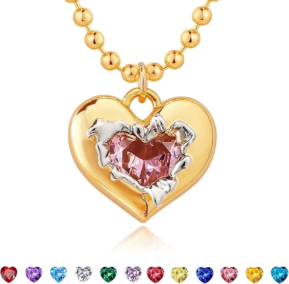 Divine 18K Gold Plated Pink Tourmaline Heart Birthstone Necklace