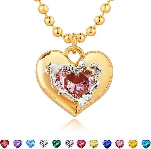 Divine 18K Gold Plated Pink Tourmaline Heart Birthstone Necklace