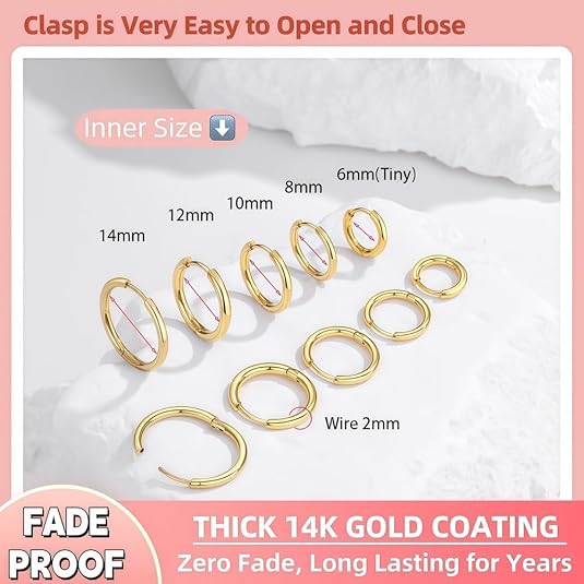 Divine 14K Gold Plated "Everyday Essential" Huggie Hoop Set (5-Pair)