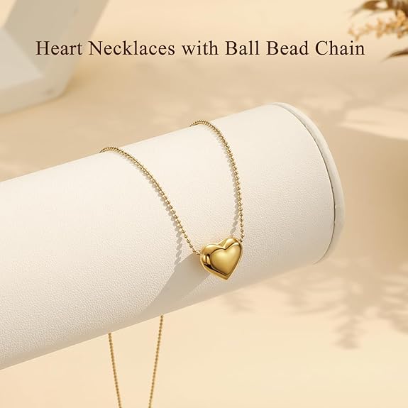 Divine Emibele 18K Gold Plated Ball Chain Heart Necklace