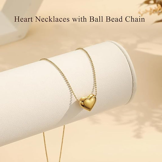 Divine Emibele 18K Gold Plated Ball Chain Heart Necklace