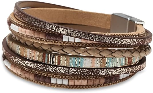 Boho Multi-Layer Wrap Bracelet – Magnetic Clasp Leather Bracelet
