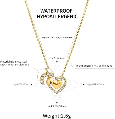 Divine Waterproof 18K Gold Plated Snake Chain Heart Necklace