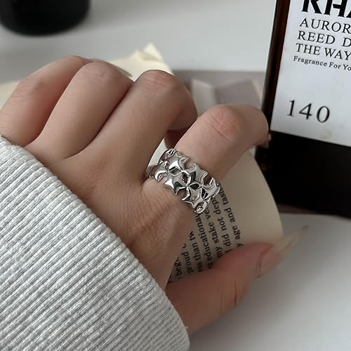 Divine Starburst Polished Silver Wide Stacking Ring