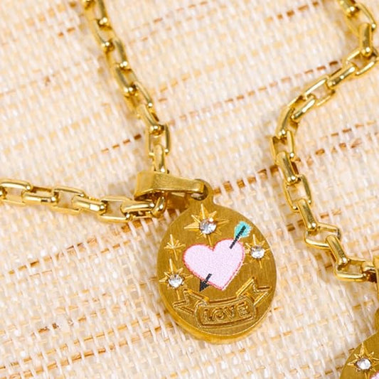 Divine Retro Oil Painting Heart 18K Gold Plated Necklace
