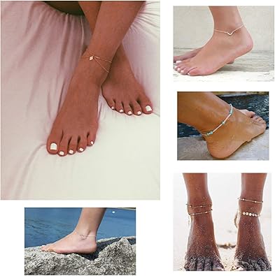 Boho Silver Anklet Set – Adjustable Chain Anklets with Charms (16-Piece Set)