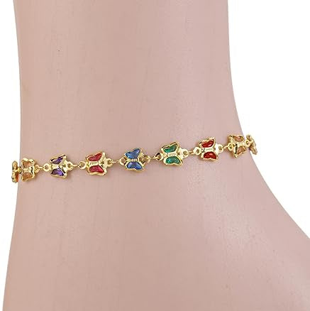 Divine Garden Multi-Color Butterfly Crystal Gold Anklet