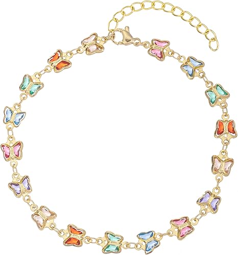 Divine Garden Multi-Color Butterfly Crystal Gold Anklet